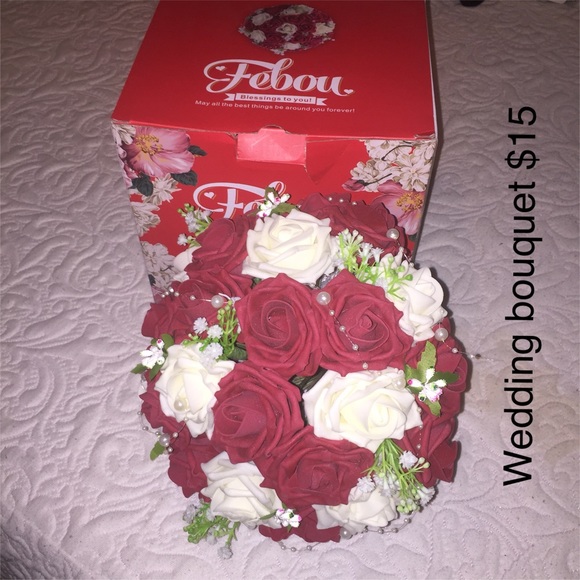 Red and White Artificial Wedding Bouquet - Picture 1 of 4